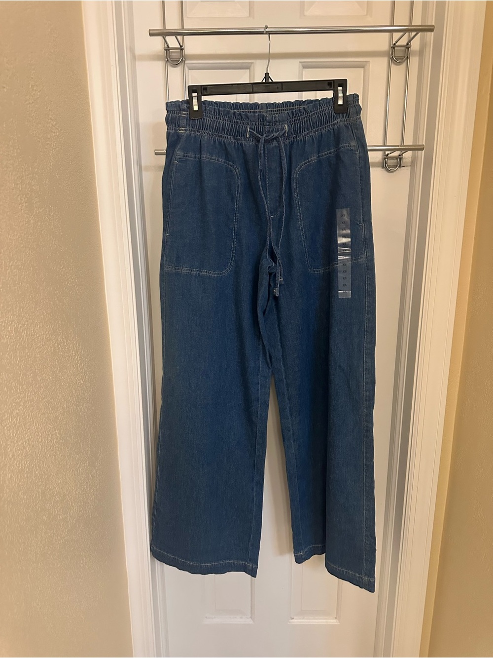 American Eagle Outfitters Wide-Leg Drawstring Denim Jeans - Blue